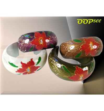 Red Flower & Leaves Bangle (7 colours)